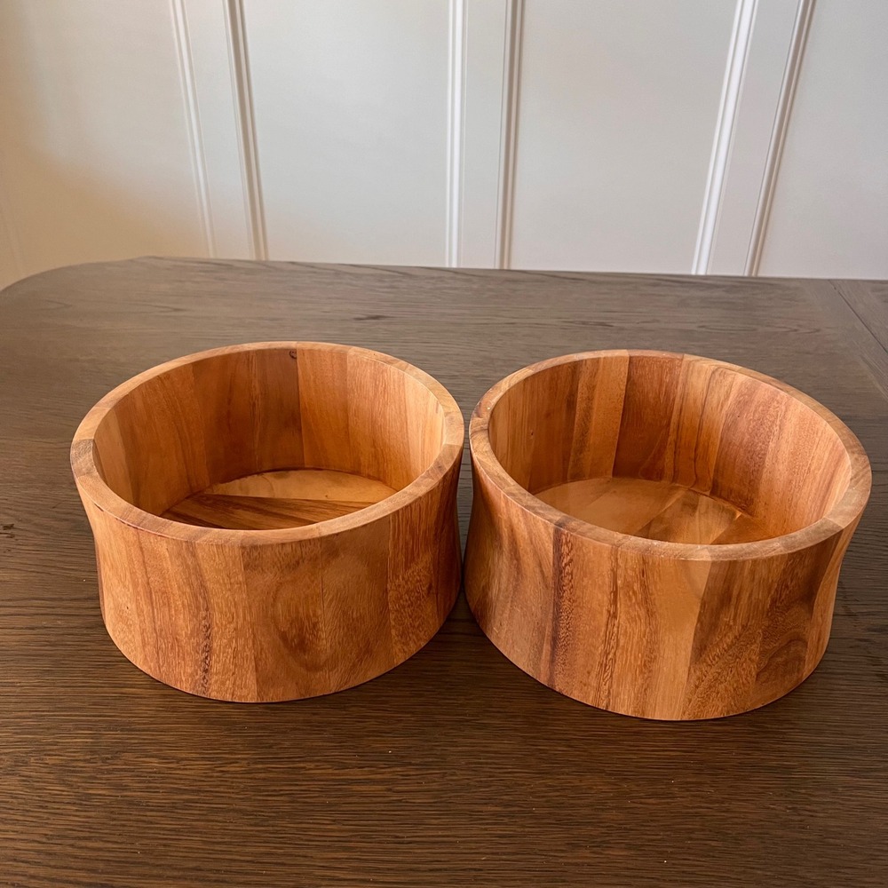 Set of 2‎ Woodard & Charles Acacia Wood Tulip Salad Bowls 10 Inch WTT200 Brown